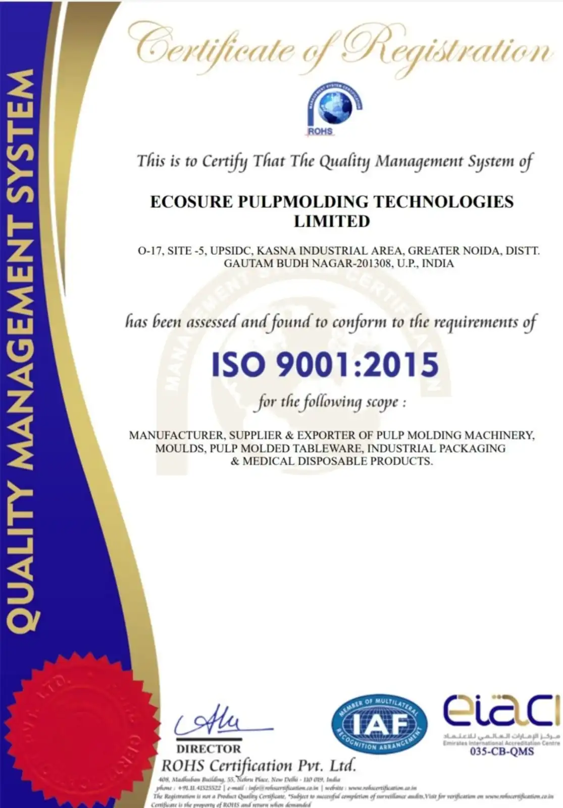 Our Certificates-Ecosure pulpmolding Technologies Limited